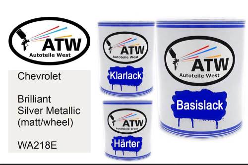 Chevrolet, Brilliant Silver Metallic (matt/wheel), WA218E: 1L Lackdose + 1L Klarlack + 500ml Härter - Set, von ATW Autoteile West.